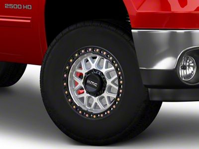 KMC GRS Machined with Satin Black Lip 8-Lug Wheel; 17x9; 18mm Offset (01-06 Sierra 3500 HD SRW)