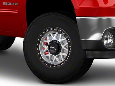 KMC GRS Machined with Satin Black Lip 8-Lug Wheel; 17x9; 18mm Offset (11-14 Sierra 3500 HD SRW)