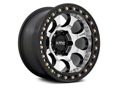 KMC Riot Beadlock Machined Face with Satin Black Windows and Ring 6-Lug Wheel; 17x9; -12mm Offset (15-20 F-150)
