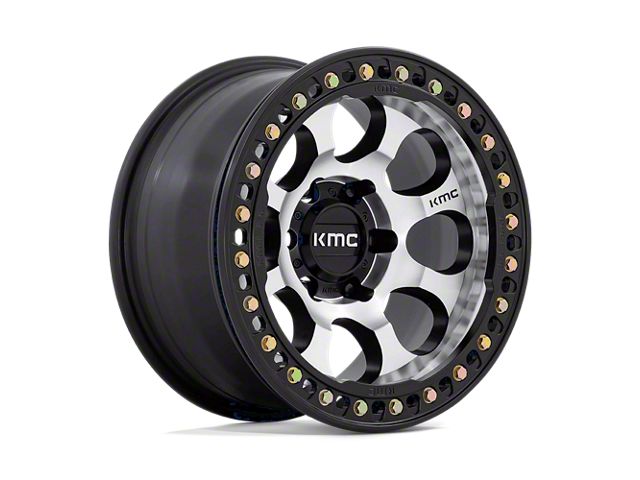 KMC Riot Beadlock Machined Face Satin Black Windows with Satin Black Ring 6-Lug Wheel; 17x8.5; 0mm Offset (15-20 F-150)