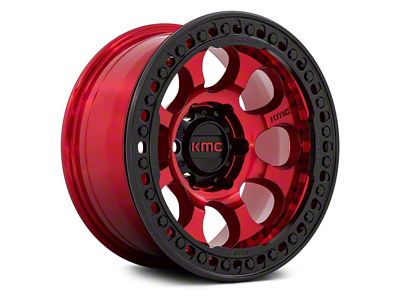 KMC Riot Beadlock Candy Red with Black Ring 6-Lug Wheel; 17x9; -12mm Offset (24-25 Ranger)