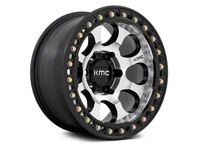 KMC Riot Beadlock Machined Face with Satin Black Windows and Ring 6-Lug Wheel; 17x9; -12mm Offset (21-24 F-150)