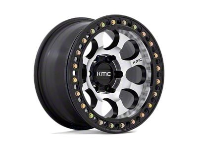 KMC Riot Beadlock Machined Face Satin Black Windows with Satin Black Ring 6-Lug Wheel; 17x8.5; 0mm Offset (21-24 F-150)