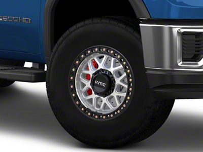 KMC GRS Machined with Satin Black Lip 8-Lug Wheel; 17x9; 18mm Offset (20-25 Sierra 2500 HD)