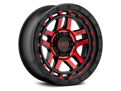 KMC Recon Gloss Black Machined with Red Tint 6-Lug Wheel; 18x8.5; 0mm Offset (19-24 Silverado 1500)