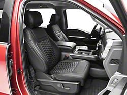 Premium Artificial Leather Front and Rear Seat Covers; All Black with Double Hex Stitch Accent (21-25 F-150 SuperCrew w/ Front Bucket Seats)