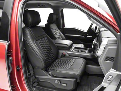 Premium Artificial Leather Front and Rear Seat Covers; All Black with Double Hex Stitch Accent (21-25 F-150 SuperCrew w/ Front Bucket Seats)