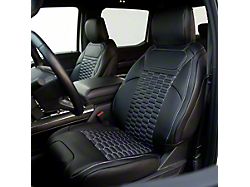 Kustom Interior Premium Artificial Leather Front and Rear Seat Covers; All Black with Double Hex Stitch Accent (21-24 F-150 SuperCrew w/ Front Bench Seat)