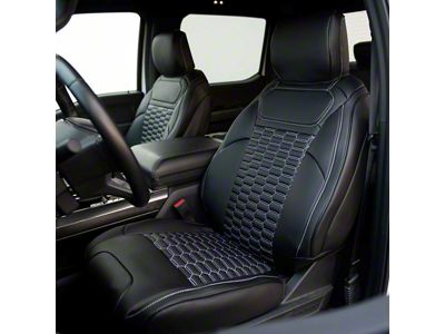 Kustom Interior Premium Artificial Leather Front and Rear Seat Covers; All Black with Double Hex Stitch Accent (21-24 F-150 SuperCrew w/ Front Bench Seat)