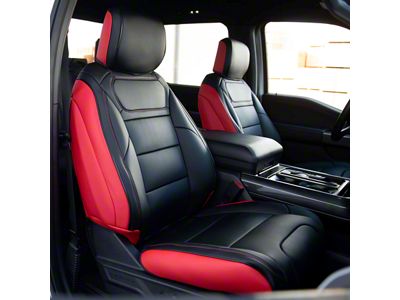 Premium Artificial Leather Front and Rear Seat Covers; Red with Black Front Face (21-25 F-150 SuperCrew w/ Front Bench Seat)
