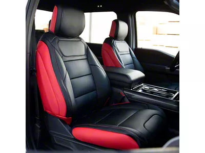 Kustom Interior Premium Artificial Leather Front and Rear Seat Covers; Red with Black Front Face (21-24 F-150 SuperCrew w/ Front Bench Seat)
