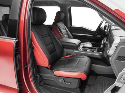 Kustom Interior Premium Artificial Leather Front and Rear Seat Covers; Red with Black Front Face (21-24 F-150 SuperCrew w/ Front Bucket Seats)