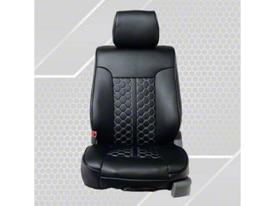 Premium Artificial Leather Front and Rear Seat Covers; All Black with Honeycomb Accent (09-14 F-150 SuperCrew w/ Bench Seat)