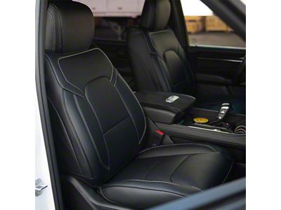 Kustom Interior Premium Artificial Leather Front and Rear Seat Covers; All Black with Double Hex Stitch Accent (21-24 RAM 1500 TRX)