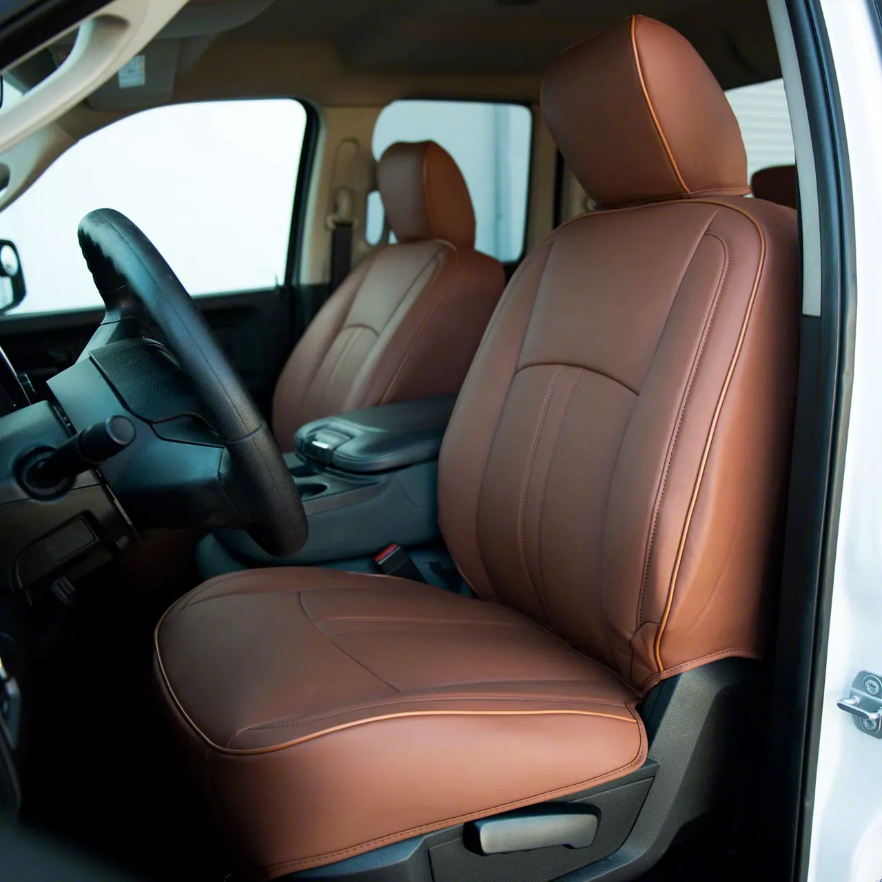 Premium Artificial Leather Front and Rear Seat Covers All Brown 13 18 RAM 2500 Crew Cab w Bucket Seats Excluding Laramie Limited