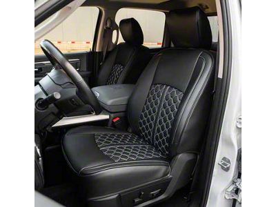 Premium Artificial Leather Front and Rear Seat Covers; All Black with White Stitching Honeycomb Accent (13-18 RAM 2500 Crew Cab w/ Bucket Seats, Excluding Laramie & Limited)