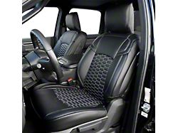 Kustom Interior Premium Artificial Leather Front and Rear Seat Covers; All Black with Double Hex Stitch Accent Insert (19-26 RAM 3500 Big Horn, Tradesman Crew Cab w/ Bench Seats & 60/40 Rear Split Seat)