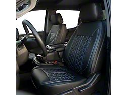 Premium Artificial Leather Front Seat Covers; All Black with Honeycomb Accent (19-25 Sierra 1500 Double Cab, Crew Cab w/ Bench Seat)