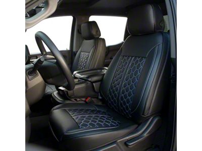 Premium Artificial Leather Front Seat Covers; All Black with Honeycomb Accent (19-25 Sierra 1500 Double Cab, Crew Cab w/ Bench Seat)