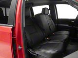 Kustom Interior Premium Artificial Leather Front Seat Covers; All Black with White Stitching (19-26 Sierra 1500 Double Cab, Crew Cab w/ Bench Seat)