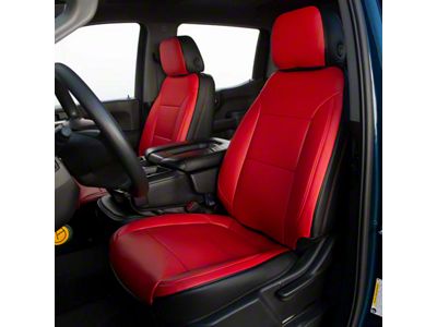 Premium Artificial Leather Front Seat Covers; Black with All Red Front Face (19-25 Sierra 1500 Double Cab, Crew Cab w/ Bench Seat)