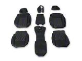 Premium Artificial Leather Front and Rear Seat Covers; All Black with Honeycomb Accent (19-25 Sierra 1500 Double Cab, Crew Cab w/ Bench Seat & w/o Rear Seat Armrest)