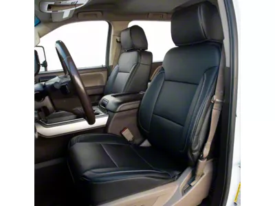 Premium Artificial Leather Front and Rear Seat Covers; All Black with Honeycomb Accent (19-25 Sierra 1500 Double Cab, Crew Cab w/ Bucket Seats & w/o Rear Seat Armrest)