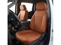 Kustom Interior Premium Artificial Leather Front and Rear Seat Covers; Brown with Double Hex Accent Insert (19-26 Silverado 1500 Double Cab, Crew Cab w/ Bench Seat)