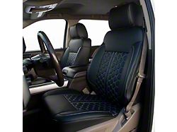 Premium Artificial Leather Front Seat Covers; All Black with Honeycomb Accent (14-18 Silverado 1500 w/ Bench Seat)