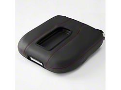 Kustom Interior Premium Artificial Leather Center Console Lid Armrest Cover; Black with Red Stitching (19-26 Silverado 1500 w/ Bucket Seats)