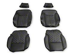 Premium Artificial Leather Front and Rear Seat Covers; All Black with Honeycomb Accent (19-25 Silverado 1500 Double Cab, Crew Cab w/ Bench Seat & Rear Seat Armrest)