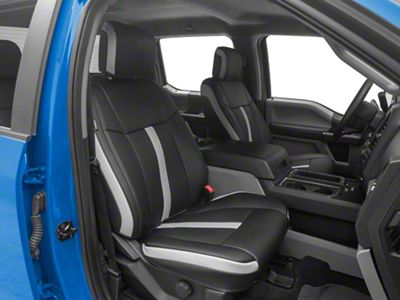 Premium Artificial Leather Front and Rear Seat Covers; Black with Gray Wing Accent (15-20 F-150 SuperCrew w/ Bucket Seats)
