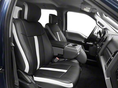 Kustom Interior Premium Artificial Leather Front and Rear Seat Covers; Black with Gray Wing Accent (15-20 F-150 SuperCab, SuperCrew w/ Bench Seat)