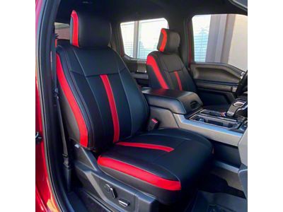 Kustom Interior Premium Artificial Leather Front and Rear Seat Covers; Black with Red Wing Accent (15-20 F-150 SuperCab, SuperCrew w/ Bench Seat)