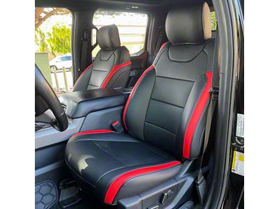 Premium Artificial Leather Front and Rear Seat Covers; Black with Red Wing Accent (17-20 F-150 Raptor)