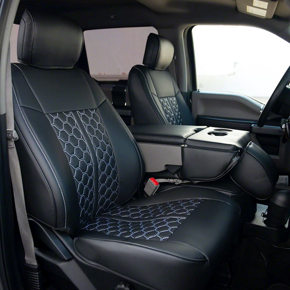 F250 Super Duty Premium Artificial Leather Front and Rear Seat Covers; All Black with
