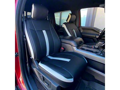 Premium Artificial Leather Front and Rear Seat Covers; Black with Gray Wing Accent (17-22 F-250 Super Duty SuperCab, SuperCrew w/ Bucket Seats)