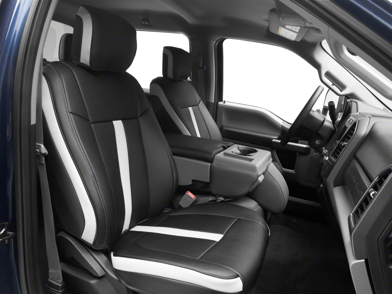 F250 Super Duty Premium Artificial Leather Front and Rear Seat Covers; Black with Gray Wing