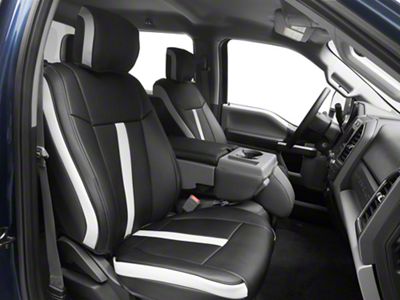 Premium Artificial Leather Front and Rear Seat Covers; Black with Gray Wing Accent (17-22 F-250 Super Duty SuperCab, SuperCrew w/ Bench Seat)