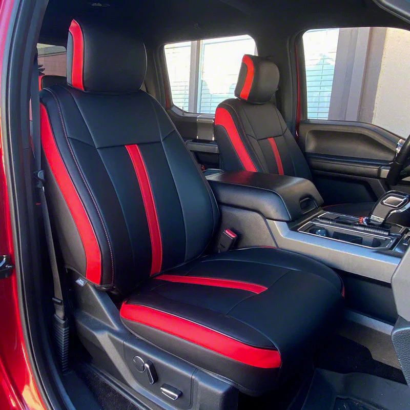 F250 Super Duty Premium Artificial Leather Front and Rear Seat Covers; All Black with