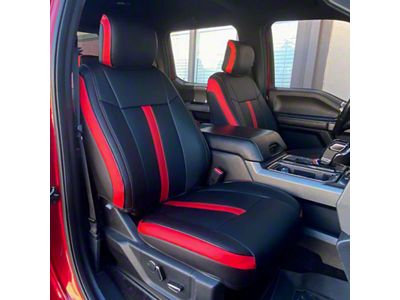 Kustom Interior Premium Artificial Leather Front and Rear Seat Covers; Black with Red Wing Accent (17-22 F-350 Super Duty SuperCab, SuperCrew w/ Bench Seat)