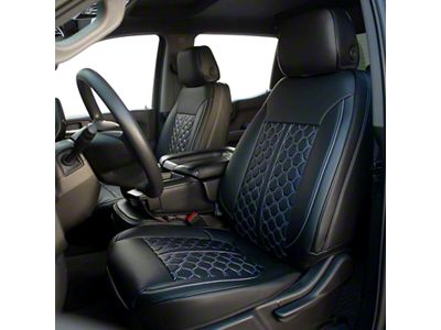 Premium Artificial Leather Front and Rear Seat Covers; All Black With Honeycomb Accent (19-25 Sierra 1500 Crew Cab w/ Bucket Seats)