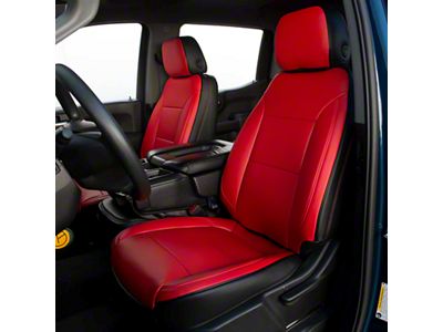 Premium Artificial Leather Front and Rear Seat Covers; Black with All Red Front Face (19-25 Sierra 1500 Crew Cab w/ Bucket Seats)