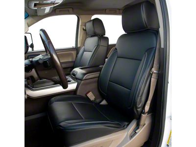 Premium Artificial Leather Front and Rear Seat Covers; All Black (14-18 Sierra 1500 Crew Cab w/ Bucket Seats & w/o Rear Seat Armrest)