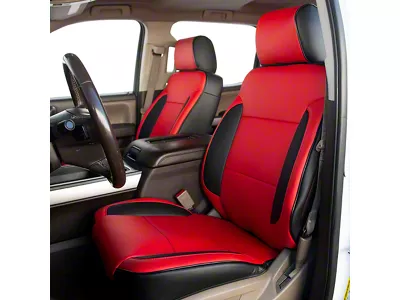 Premium Artificial Leather Front and Rear Seat Covers; Black with All Red Front Face (14-18 Sierra 1500 Crew Cab w/o Rear Seat Armrest)