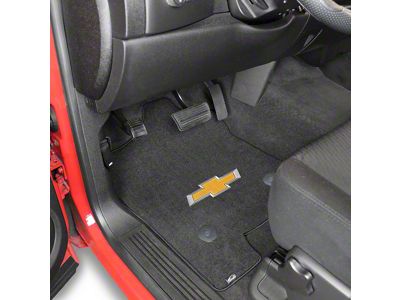 Lloyd Velourtex Front Floor Mats with Bowtie Logo; Black (14-18 Silverado 1500 Double Cab, Crew Cab)