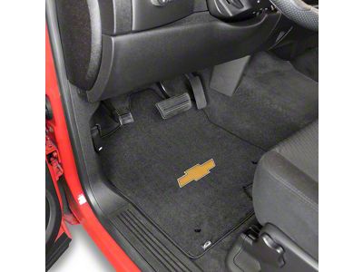 Lloyd Velourtex Front Floor Mats with Bowtie Logo; Black (99-06 Silverado 1500 Extended Cab)