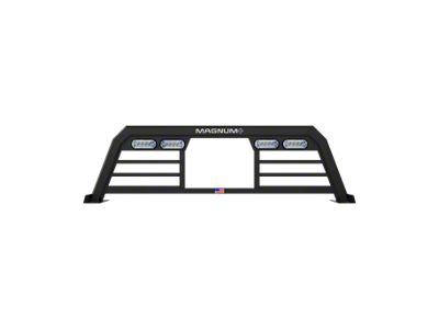 Magnum Low Pro Headache Rack with Lights and Window Cut-Out; Matte Black (23-25 F-350 Super Duty XLT w/ Factory Halogen Tail Lights)