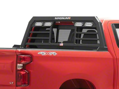 Magnum Low Pro Headache Rack with Lights and Window Cut-Out; Matte Black (19-25 Sierra 1500)