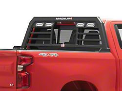 Magnum Low Pro Headache Rack with Lights and Window Cut-Out; Matte Black (19-25 Silverado 1500)